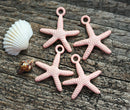 4pc Pink Starfish Charms Painted Metal Casting