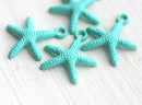 4pc Turquoise Green Starfish Charms Painted Metal Casting