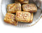 12x9mm Rustic Picasso czech beads, Aged Beige Brown rectangle Greek Key 8pc