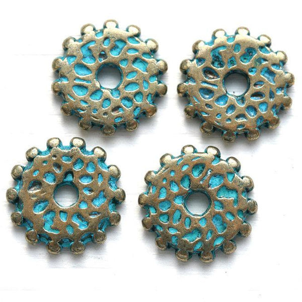 4pc Large Brass Rondelle wheel beads 14mm