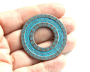 40mm Large ornament disk pendant, Blue patina on copper