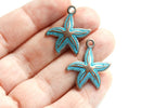 23mm Copper Starfish charm Blue patina - 2Pc