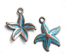 23mm Copper Starfish charm Blue patina - 2Pc