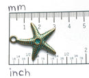 2pc Brass SeaStar charms 30mm, Green patina