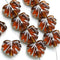 11x13mm Brown Topaz Leaf Beads, Maple leaves, Silver inlays - 10pc