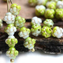6mm Green and White small fancy bicone beads, Golden Inlays, 60pc
