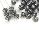 6mm Fancy small bicones, Gunmetal Luster, Dark Grey Czech glass pressed beads - 30Pc