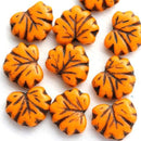 11x13mm Orange Maple Leaf beads, Brown Inlays, Czech glass leaves, 10pc