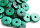 25Pc Dark Teal Green Ceramic rondelle beads 13mm