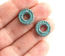 15mm Carved Metal Ring Green Patina copper 2Pc