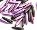 30pc Purple Dagger czech glass beads MIX, Special Coating, Pink Brown - 16mm