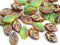 12x7mm Brown Green Leaf beads MIX Picasso Czech glass - 30Pc