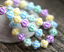 6mm Fancy small bicone beads Mix in Pastel colors Czech Glass pressed white beads - 40pc