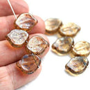 12x15mm Chunky Large Czech leaf beads, Light Brown Topaz, Picasso - 10Pc