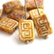 12x9mm Rustic Picasso czech beads, Aged Beige Brown rectangle Greek Key 8pc