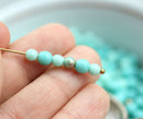 4mm 5mm Turquoise golden druk round beads mix, Czech glass - about 70Pc
