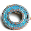40mm Large ornament disk pendant, Blue patina on copper