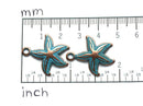 23mm Copper Starfish charm Blue patina - 2Pc