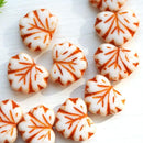 11x13mm Fancy Leaf beads, White Maple glass leaves, Orange Inlays - 10pc