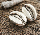 2pc Antique Silver Cowry shell beads