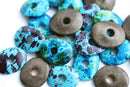 16mm Ceramic Rondelle cornflake Beads mix Blue Old Patina Teal 12pc