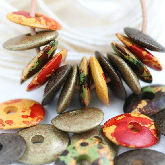 16mm Ceramic rondelle Beads mix in Earthy colors 12pc