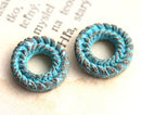 15mm Carved Metal Ring Green Patina copper 2Pc