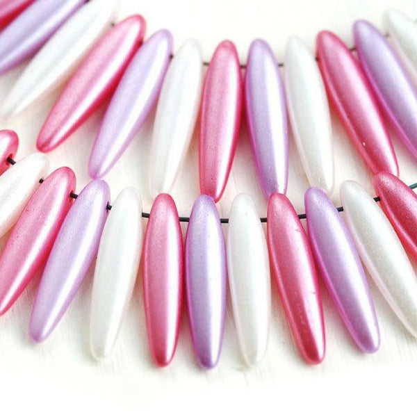 30pc Pink Dagger czech glass beads MIX, White lilac - 16mm