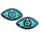2pc Evil eye charms green patina 23x13mm