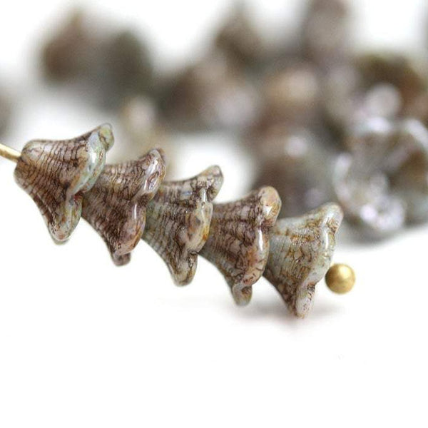 7x5mm Picasso Grey Flower Cups, Czech glass beads - 25Pc