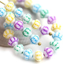 6mm Fancy small bicone beads Mix in Pastel colors Czech Glass pressed white beads - 40pc