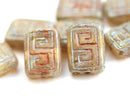 12x9mm Picasso Opal Beige Rectangle czech beads, Greek Key Ornament, 8pc
