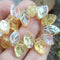12x7mm Amber Yellow leaves, AB finish, Czech glass leaf beads - 25pc