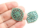 2pc Brass Filigree Boho charms, Green Patina Openwork connector