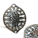 2pc Gunmetal Black Large Oval Filigree charms, Openwork