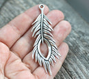 70mm Long antique silver peacock feather pendant