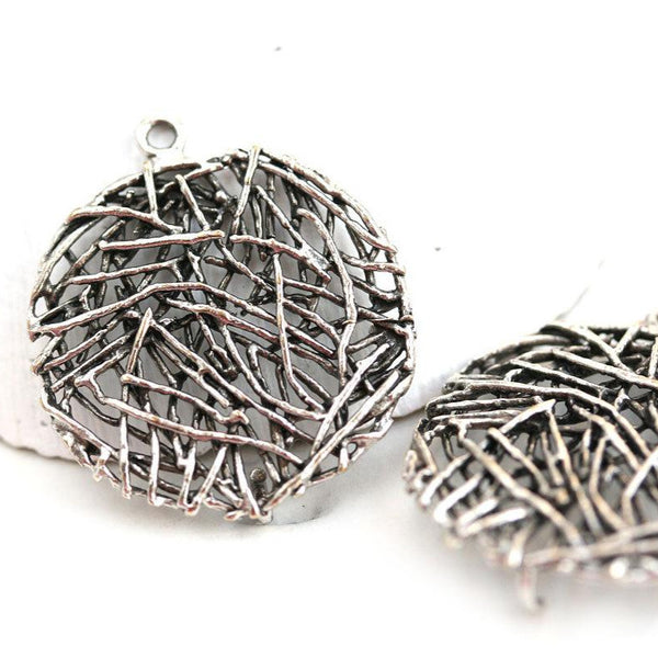 2pc Antique Silver wire Charms Connectors, 20mm Circle charm
