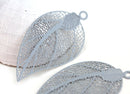 2pc Light Grey Filigree Leaf charms, Thin Laser cut stamping