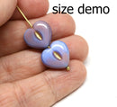 14mm Sky Blue Heart, Czech glass beads, Gold Inlays - 6pc