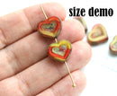 14mm Ocher Yellow Heart, Picasso czech glass beads, table cut - 6Pc