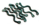 35mm Long Wavy connector links Green patina copper 6Pc