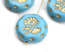 22mm Sky Blue Flower Focal Czech glass bead Gold wash - 1pc