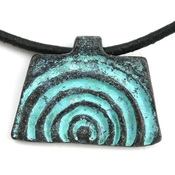 Half Spiral Rectangle Pendant, green patina