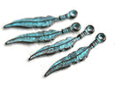 6pc feather charm, 28mm green patina Copper Ethnic style