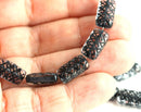 13x7mm Black ornament Rectangle Pillows, Black and Crystal Clear czech beads, 12pc