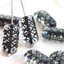 13x7mm Black ornament Rectangle Pillows, Black and Crystal Clear czech beads, 12pc