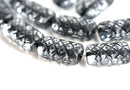 13x7mm Black ornament Rectangle Pillows, Black and Crystal Clear czech beads, 12pc