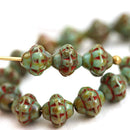 6mm Fancy small bicone Turquoise with Picasso finish glass spacer beads 30pc