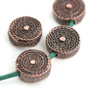 2pc Antique Copper woven beads, 15mm Coin shape 2mm hole