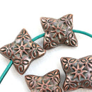 14mm Copper Pillow shape beads, Flower Ornament